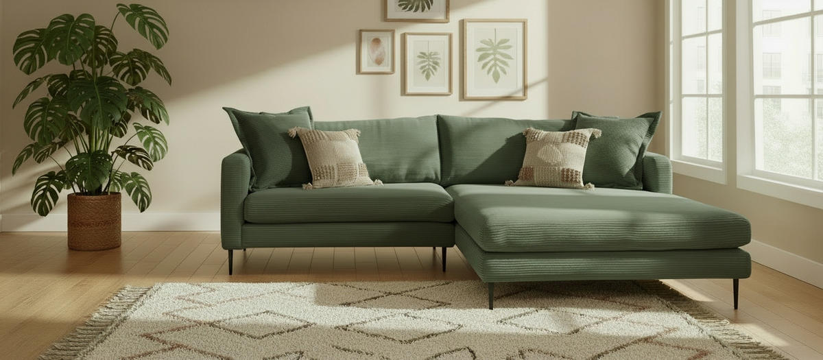 HÖRNSOFFA i manchester mörkgrön  - svart/mörkgrön, Design, metall/textil (268/193cm) - P & B