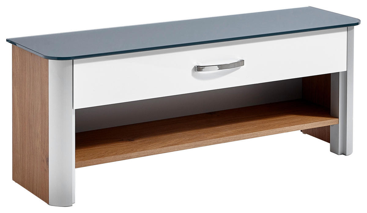 GARDEROBENBANK  in 117/46/34 cm  - Chromfarben/Eichefarben, Design, Glas/Metall (117/46/34cm) - Moderano