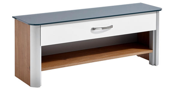 GARDEROBENBANK  in 117/46/34 cm  - Chromfarben/Eichefarben, Design, Glas/Holzwerkstoff (117/46/34cm) - Moderano