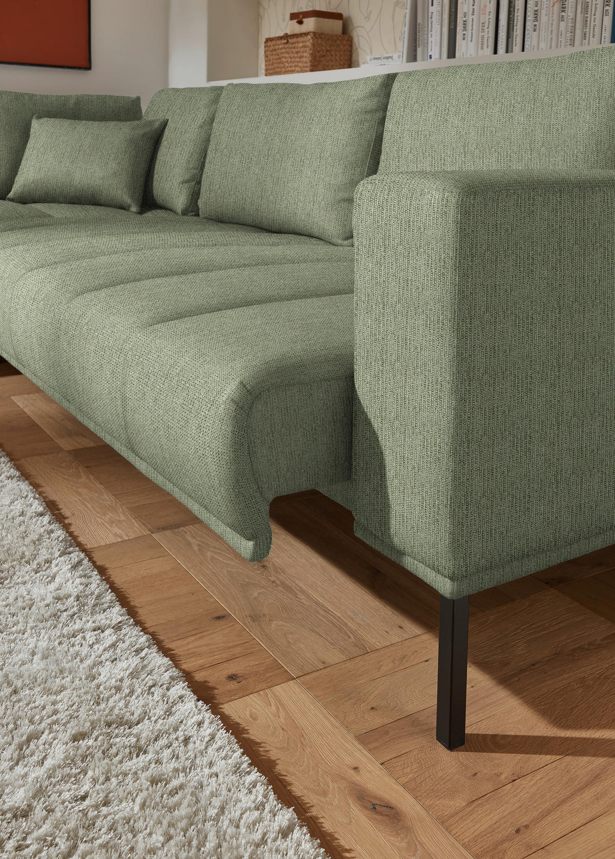 ECKSOFA Flachgewebe Olivgrün  - Schwarz/Olivgrün, Design, Textil/Metall (270/308cm) - Pure Home Lifestyle