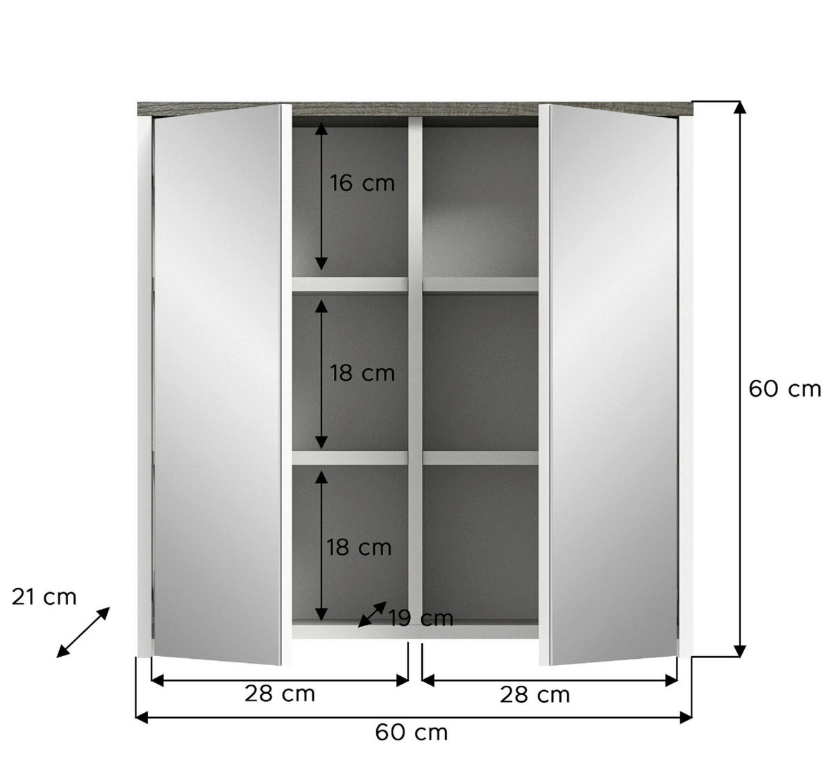 SPIEGELSCHRANK 60/60/21 cm  - Weiß/Silbereichenfarben, MODERN, Holzwerkstoff (60/60/21cm) - Xora