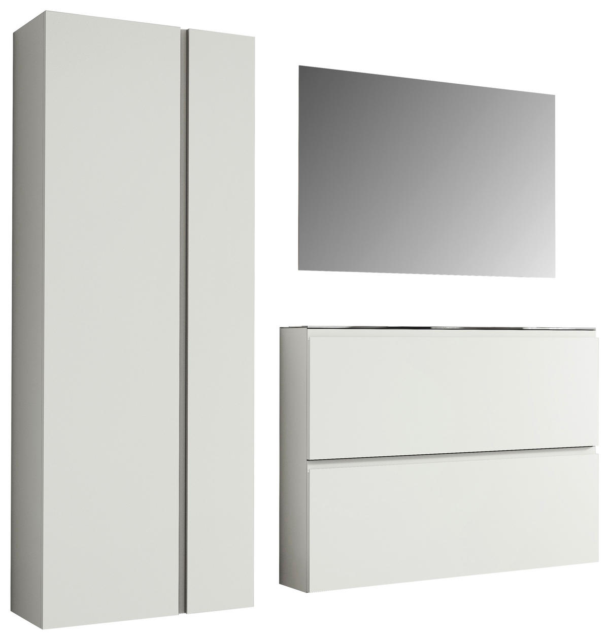 GARDEROBE 3-teilig  in 180/185/33 cm  - Weiss, Design, Glas/Holzwerkstoff (180/185/33cm) - Moderano