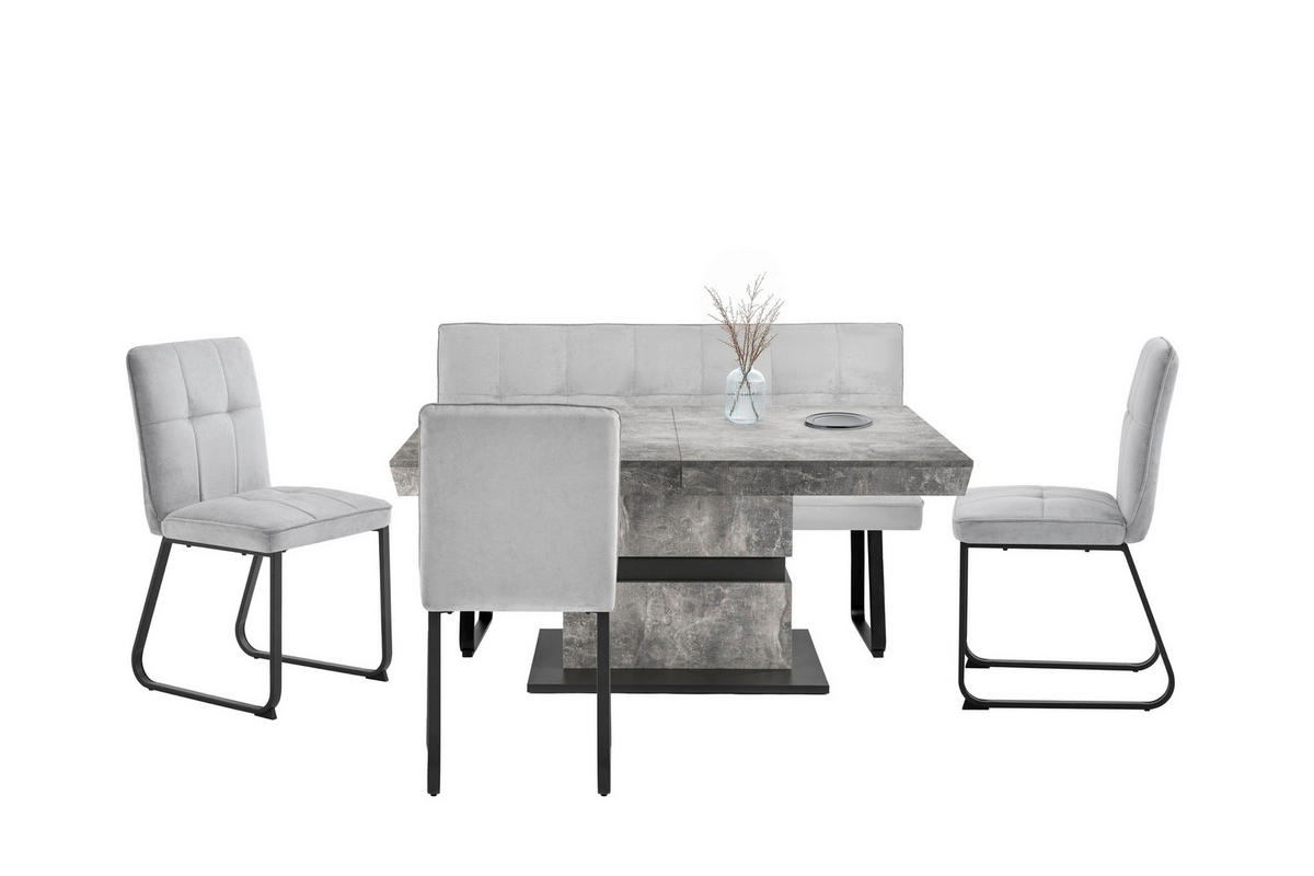 SITZBANK in Metall, Textil Hellgrau  - Hellgrau/Schwarz, MODERN, Textil/Metall (140/92/58cm) - MID.YOU