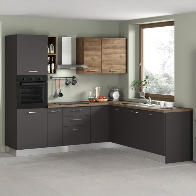 ECKKÜCHE 250/225 cm  in Grau, Walnussfarben  - Walnussfarben/Alufarben, LIFESTYLE, Holzwerkstoff/Kunststoff (250/225cm) - MID.YOU