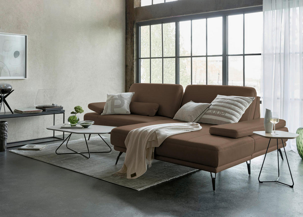 ECKSOFA Echtleder Braun  - Schwarz/Braun, Konventionell, Leder/Metall (301/180cm) - Joop!