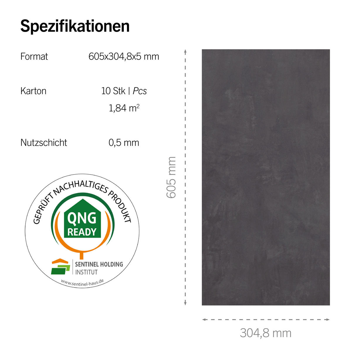 DESIGNBODEN Stone  per  m² - Grau, Basics, Kunststoff (60.5/30.48/0.5cm)