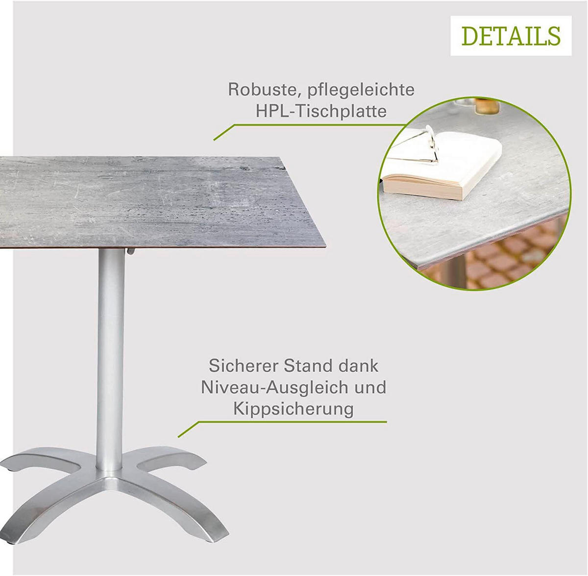 GARTENKLAPPTISCH 80/80/72 cm Metall, Holzwerkstoff Grau, Platinfarben quadratisch  - Platinfarben/Grau, Basics, Holzwerkstoff/Metall (80/80/72cm) - Gardenson