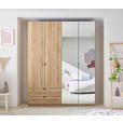 DREHTÜRENSCHRANK 180/225,5/57 cm 4-türig Eichefarben  - Eichefarben/Schwarz, KONVENTIONELL, Glas/Holzwerkstoff (180/225,5/57cm) - Xora