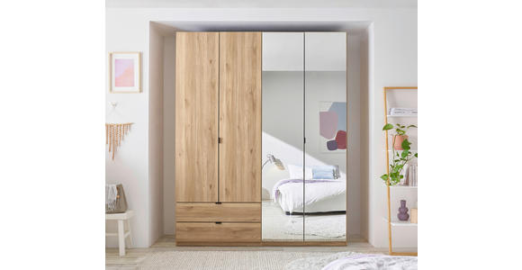 DREHTÜRENSCHRANK 180/225,5/57 cm 4-türig Eichefarben - Eichefarben/Schwarz, KONVENTIONELL, Glas/Holzwerkstoff (180/225,5/57cm) - Xora