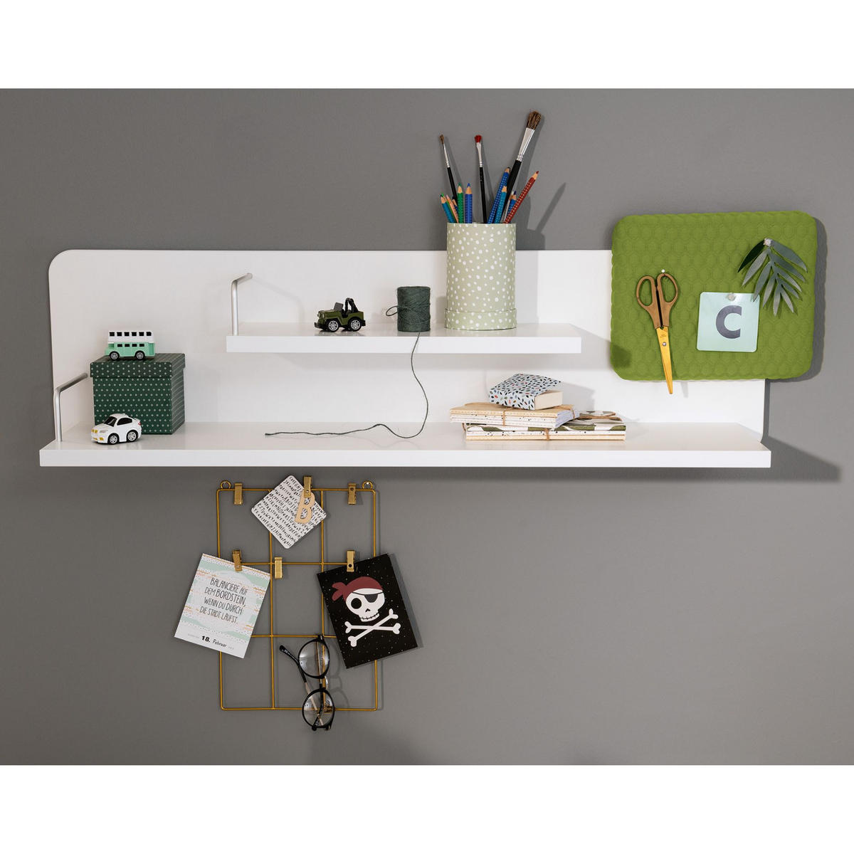 FALIPOLC 105,5/33,8/23,6 cm  - fehér/zöld, Konventionell, faalapú anyag/textil (105,5/33,8/23,6cm) - Paidi