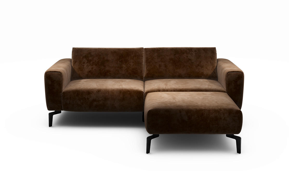 2,5-Sitzer inkl. Hocker Samt Braun  - Schwarz/Braun, Design, Textil/Metall (220/86/86-94cm) - SENSOO