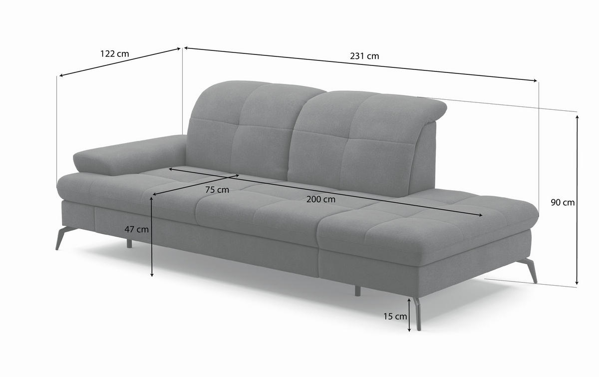 RÉCAMIERE in Echtleder Rot  - Rot/Schwarz, KONVENTIONELL, Leder/Metall (231/90/122cm) - Sit & More