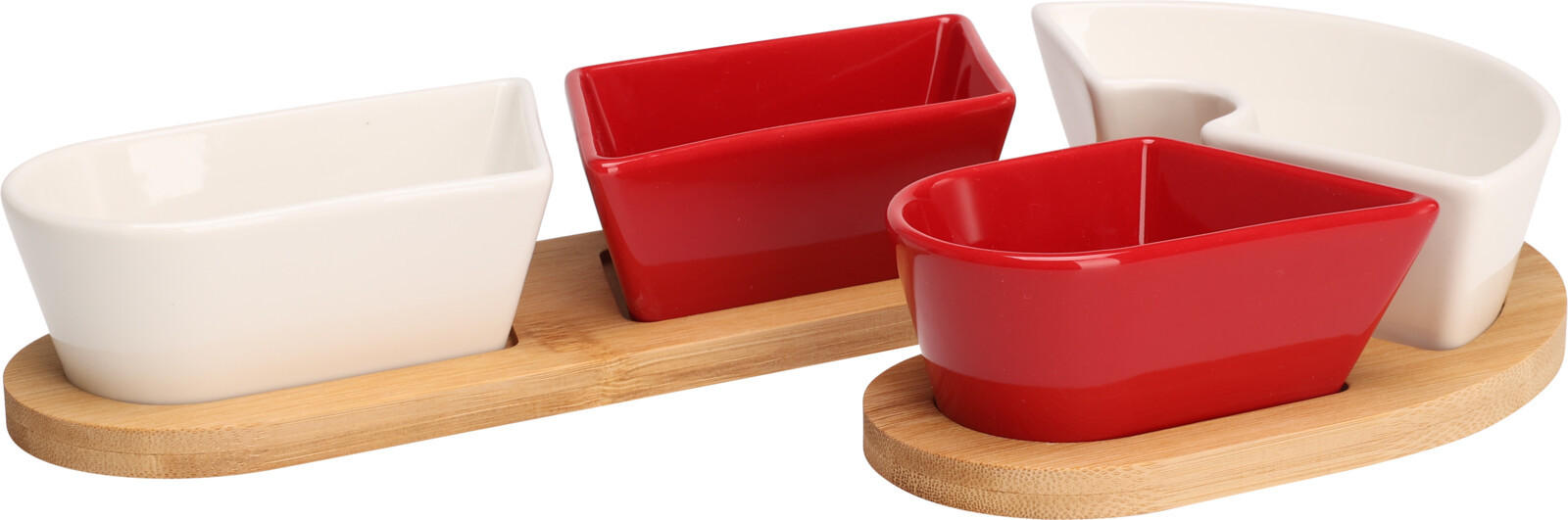 SERVIERSCHALENSET   - Rot/Naturfarben, Basics, Holz/Keramik (17/29/4,5cm)