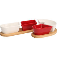 SERVIERSCHALENSET   - Rot/Naturfarben, Basics, Holz/Keramik (17/29/4,5cm)