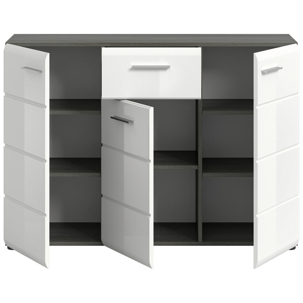 Thumbnail - Mid.you Kommode, Weiß Hochglanz, Kunststoff, 5 Fächer, 1 Schubladen, 120x85x37 cm, stehend, Garderobe, Garderoben Kommod...