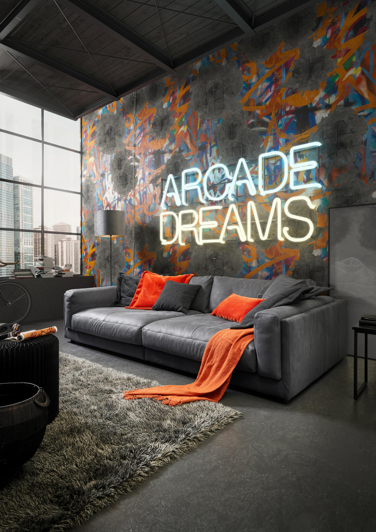 BIGSOFA Echtleder Anthrazit  - Anthrazit/Schwarz, Design, Leder/Kunststoff (294/85/150cm) - Pure Home Lifestyle