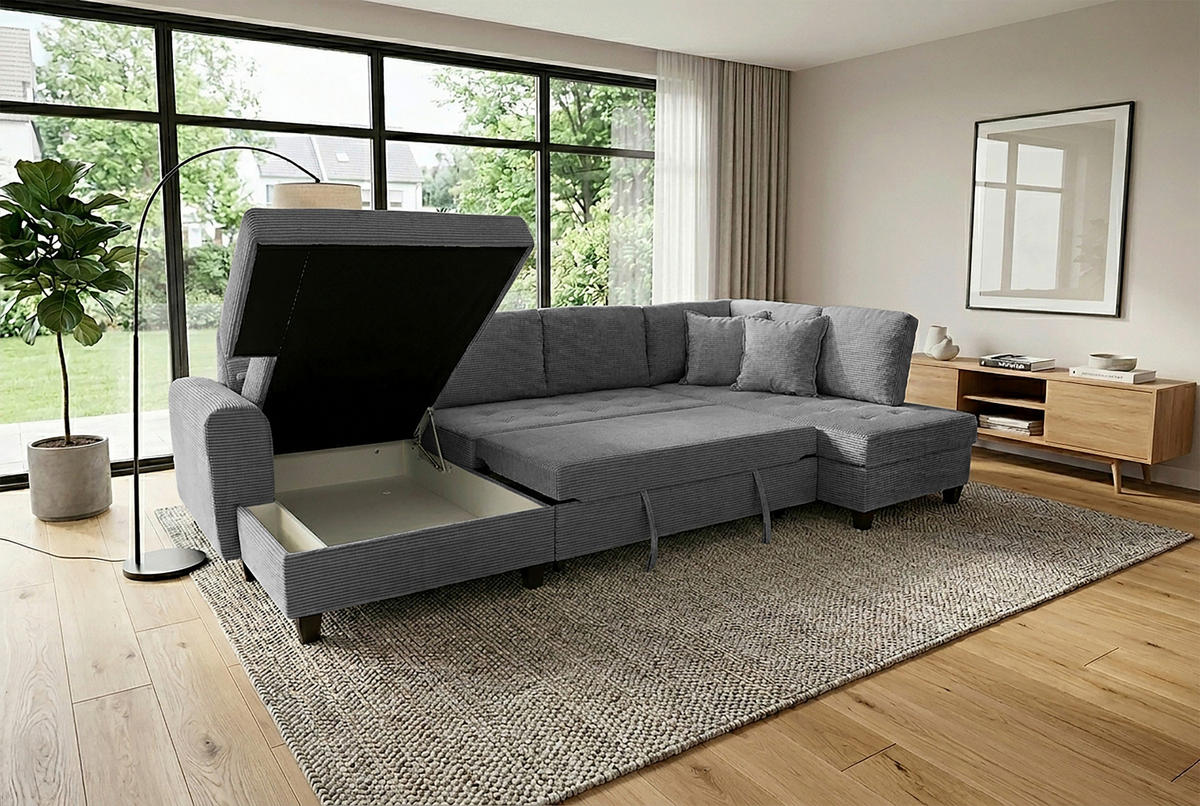 WOHNLANDSCHAFT MORITZ Grau Cord  - Grau, Trend, Textil (155/324/178cm) - P & B