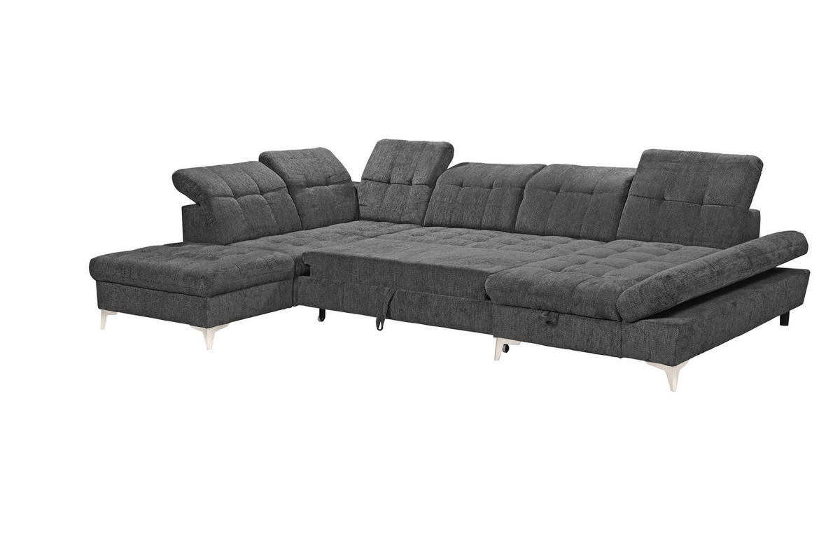 WOHNLANDSCHAFT Mikrovelours Graphitfarben  - Kaschmir/Graphitfarben, Modern, Kunststoff/Textil (245/348/168cm) - MID.YOU