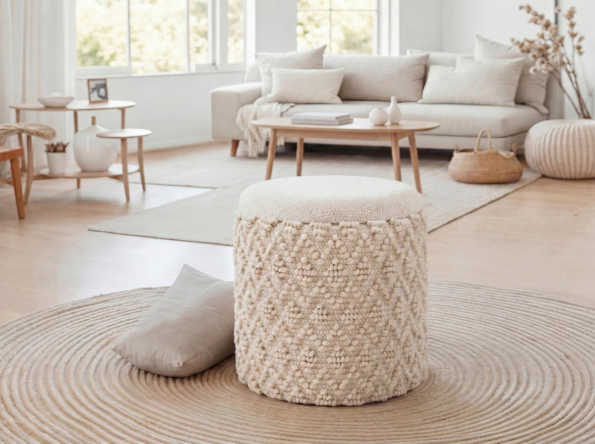 HOCKER Textil Creme  - Creme, Design, Textil (40/45/40cm) - Livetastic