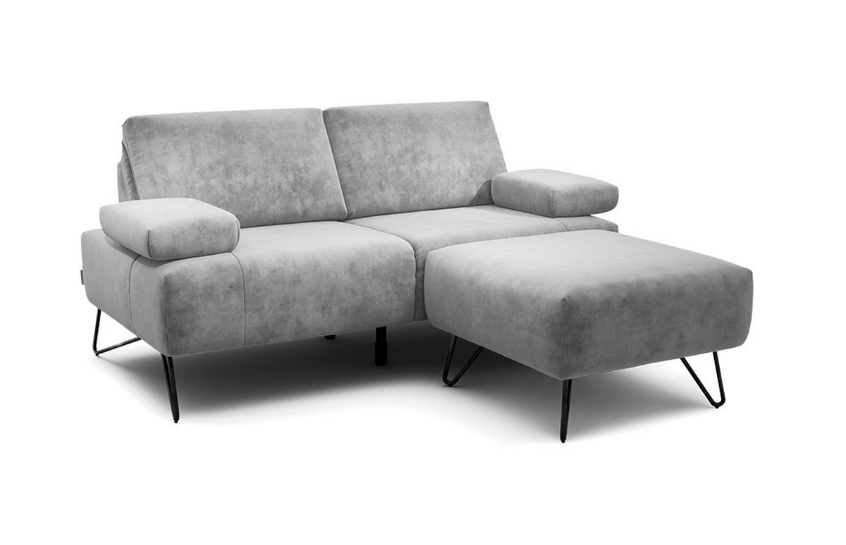 2-SITZER-SOFA Samt Hellgrau  - Hellgrau/Schwarz, Design, Textil/Metall (164-194/85/86-94cm) - SENSOO