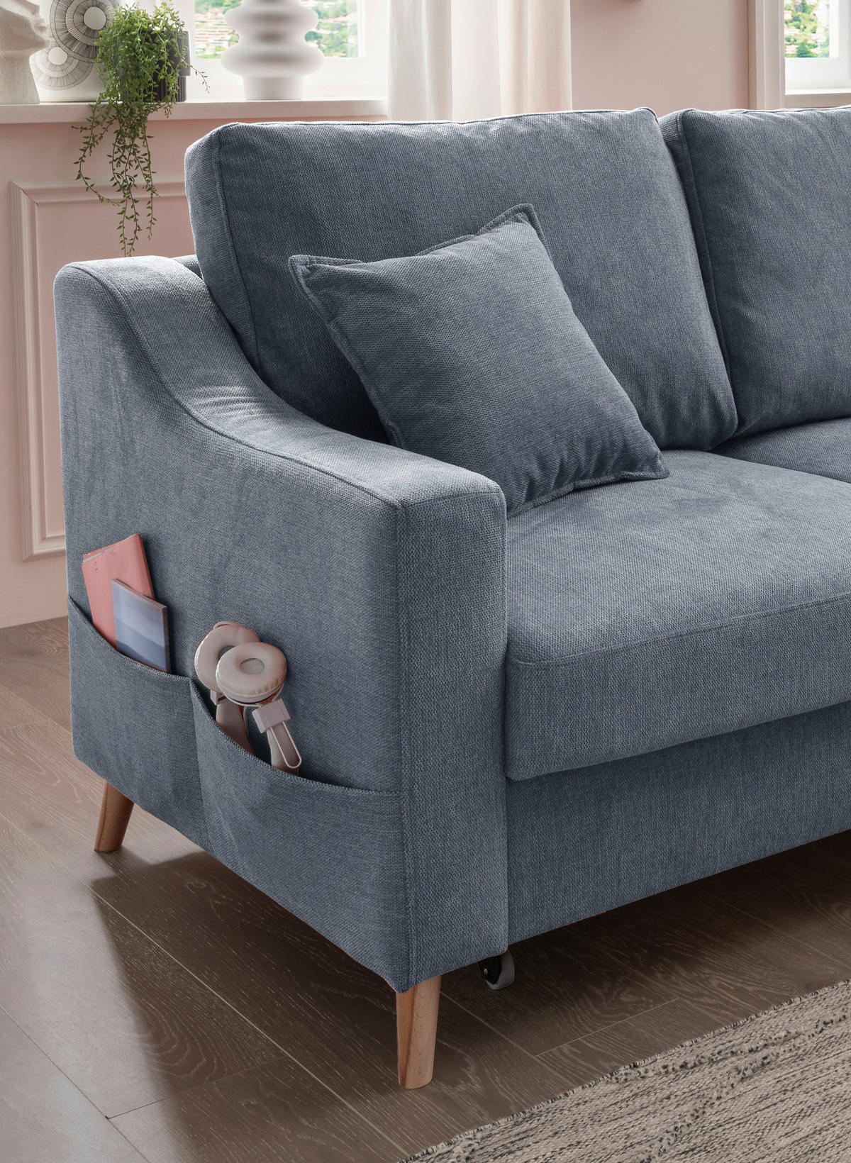ECKSOFA in Struktur Blau  - Blau/Naturfarben, Konventionell, Holz/Textil (228/150cm) - P & B