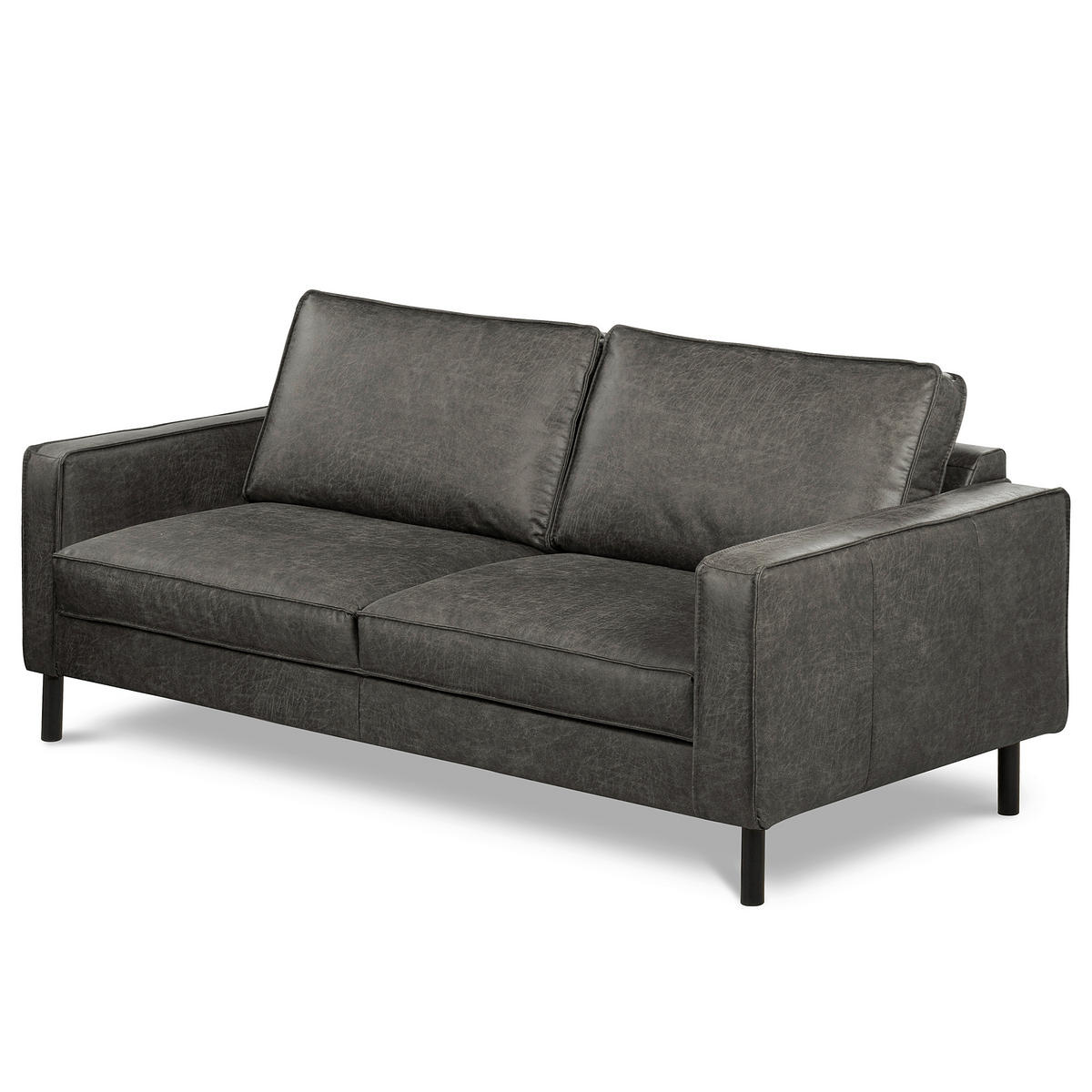 3-SITZER-SOFA Echtleder Lederlook Dunkelgrau  - Dunkelgrau/Schwarz, Design, Leder/Textil (188/85/92cm) - Livetastic