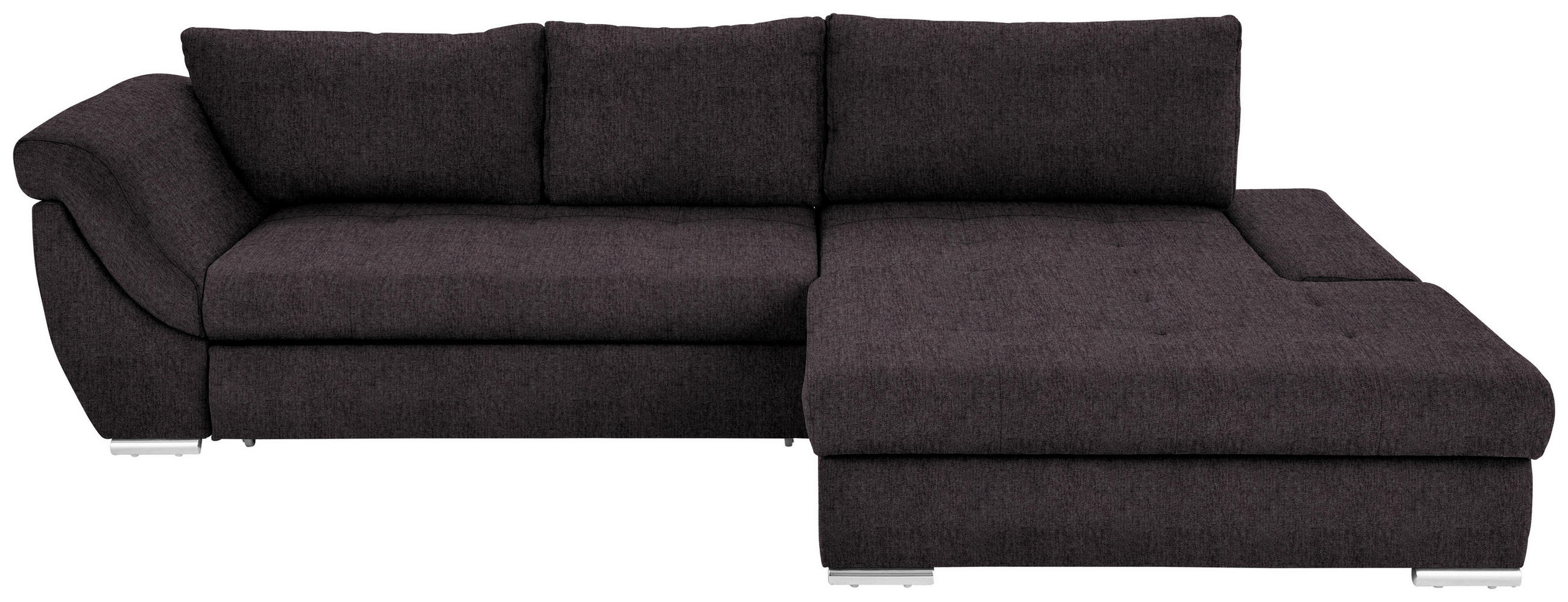 ECKSOFA Dunkelbraun Flachgewebe Rückenkissen, Bettkasten, Schlaffunktion, Rücken echt, Liegefläche im Originalstoff  - Dunkelbraun/Silberfarben, Design, Textil/Metall (306/174cm) - Carryhome