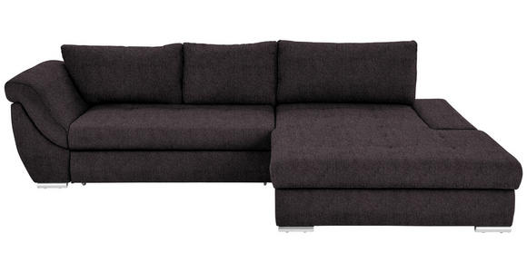 ECKSOFA Dunkelbraun Flachgewebe Rückenkissen, Bettkasten, Schlaffunktion, Rücken echt, Liegefläche im Originalstoff  - Dunkelbraun/Silberfarben, Design, Textil/Metall (306/174cm) - Carryhome