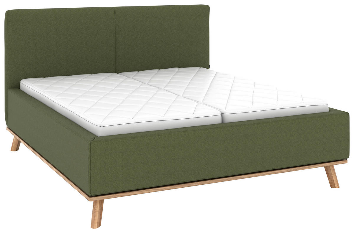 POLSTERBETT 160/200 cm,  in Dunkelgrün, Matratze, Lattenrost, Bettkasten, H3 + H3 = fest  - Dunkelgrün/Eichefarben, Design, Holz/Textil (160/200cm) - Musterring
