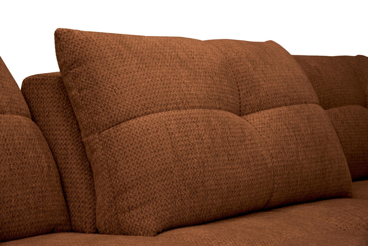 ECKSOFA Dunkelorange Chenille Armlehnenkissen, Rücken echt, Sitztiefenverstellung  - Dunkelorange/Schwarz, KONVENTIONELL, Textil/Metall (313/215cm) - Hom`in
