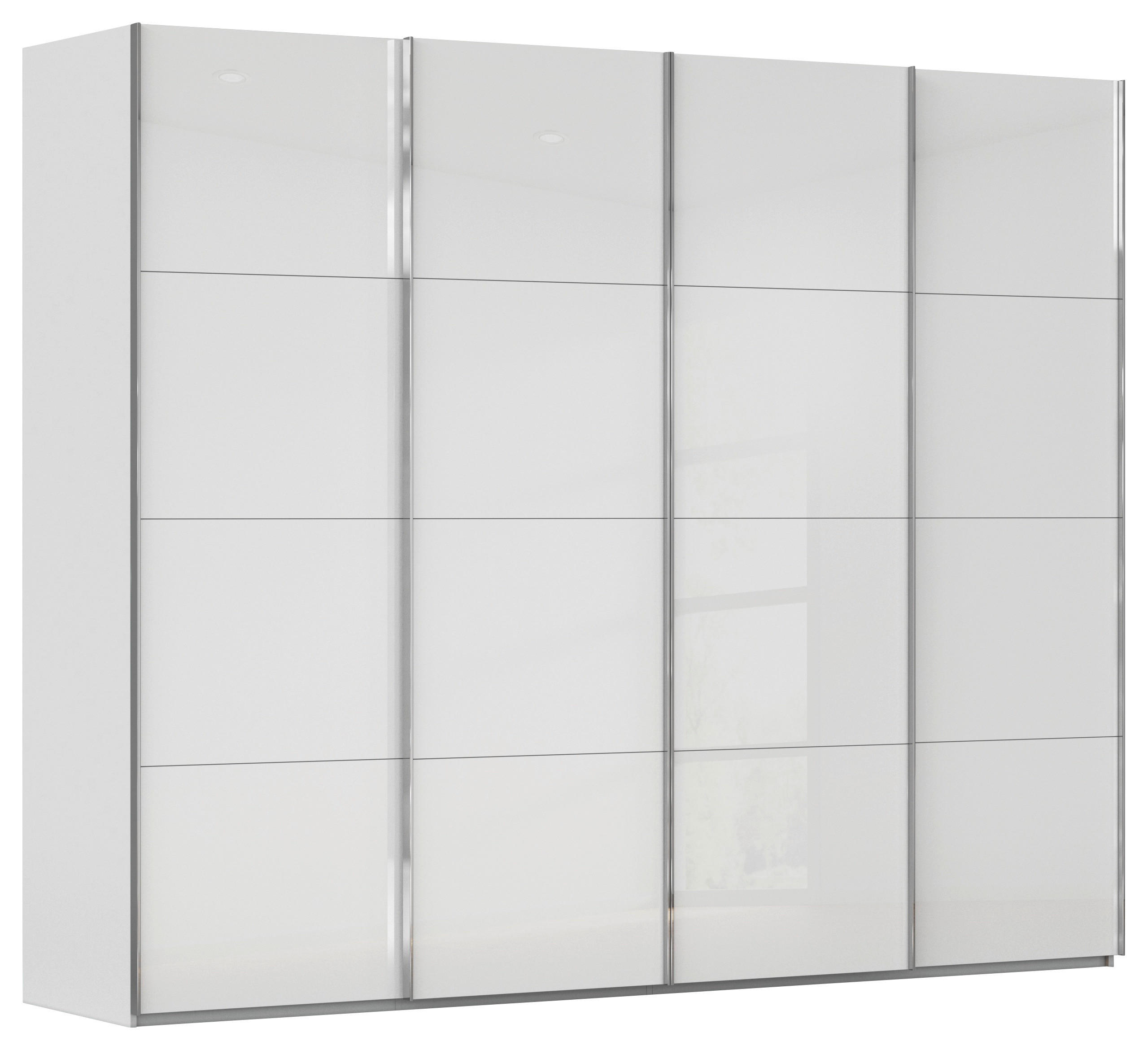 SCHWEBETÜRENSCHRANK 271/223/68 cm 4-türig Grau, Weiß  - Chromfarben/Weiß, Design, Glas/Holzwerkstoff (271/223/68cm) - Novel