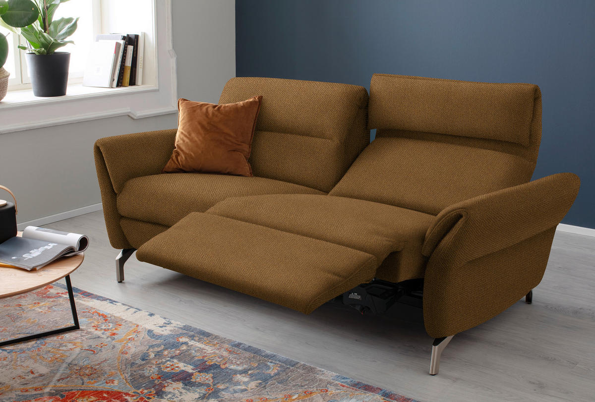 2-SITZER-SOFA in Flachgewebe Senfgelb  - Senfgelb/Nickelfarben, Design, Textil/Metall (186/87/100cm) - Schöner Wohnen