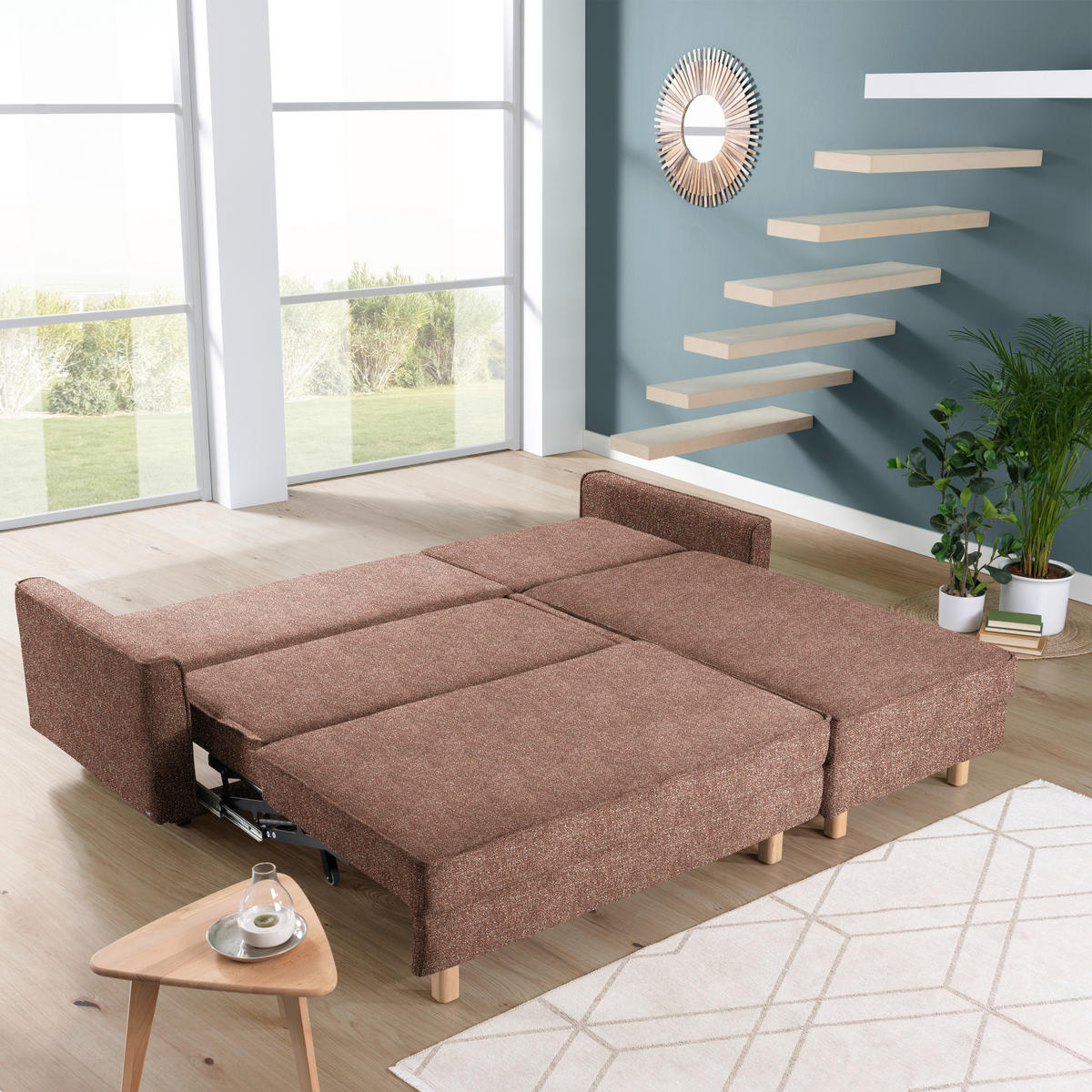 ECKSOFA  in Mikrovelours Terracotta  237/170 cm  - Eichefarben/Terracotta, KONVENTIONELL, Holz/Textil (237/170cm) - Sedda