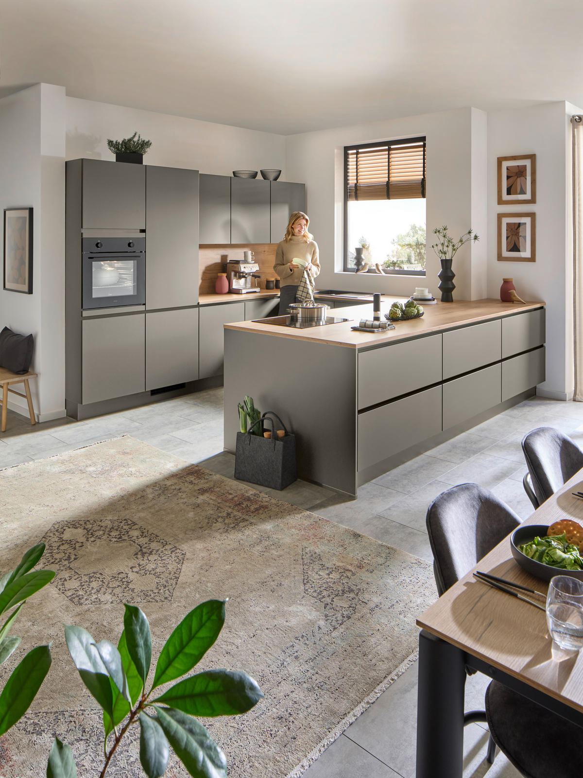 EINBAUKÜCHE   - Taupe/Eichefarben, Design, Holzwerkstoff - Celina
