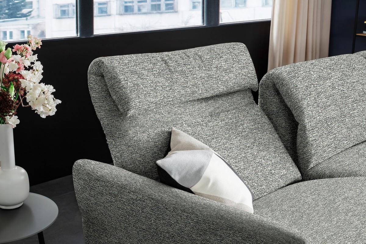 ECKSOFA in Chenille Hellgrau, Grau  299/187 cm  - Hellgrau/Schwarz, Design, Textil/Metall (299/187cm) - Schöner Wohnen