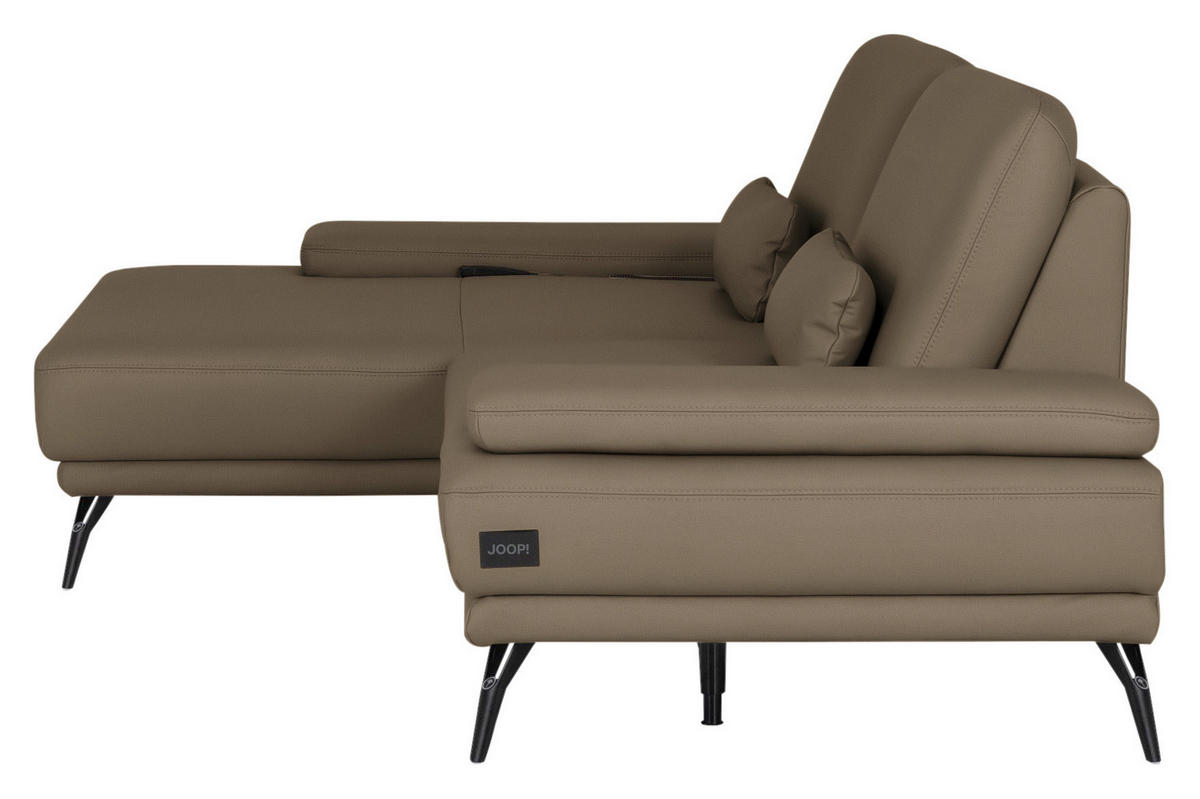 ECKSOFA Echtleder Graubraun  - Graubraun/Schwarz, Konventionell, Leder/Metall (180/301cm) - Joop!