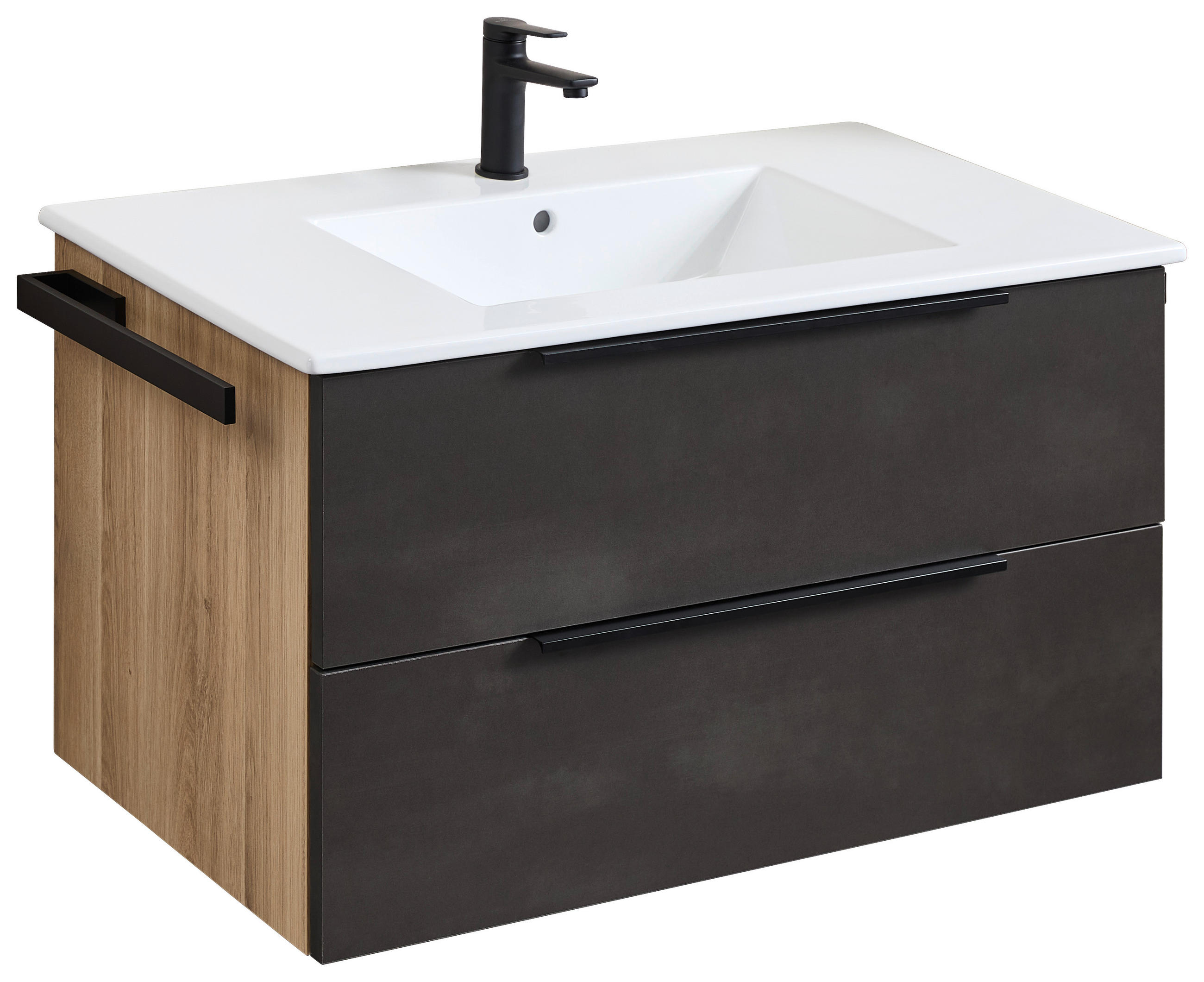 WASCHTISCHKOMBI 92 cm  - Eichefarben/Dunkelgrau, KONVENTIONELL, Keramik/Holzwerkstoff (92cm) - Dieter Knoll
