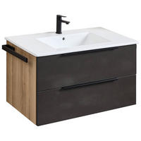 WASCHTISCHKOMBI 92 cm  - Eichefarben/Dunkelgrau, KONVENTIONELL, Keramik/Holzwerkstoff (92cm) - Dieter Knoll