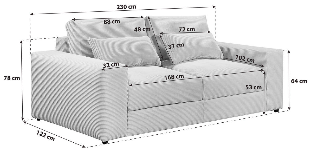 NAGY KANAPÉ textil világosszürke  - világosszürke/fekete, Konventionell, műanyag/textil (230/78/122cm) - MID.YOU