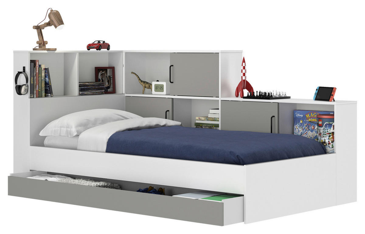 KREVET S PROSTOR. ZA ODLAGANJ   90/200 cm   siva, bijela  - bijela/siva, Moderno, drvni materijal (90/200cm) - MID.YOU