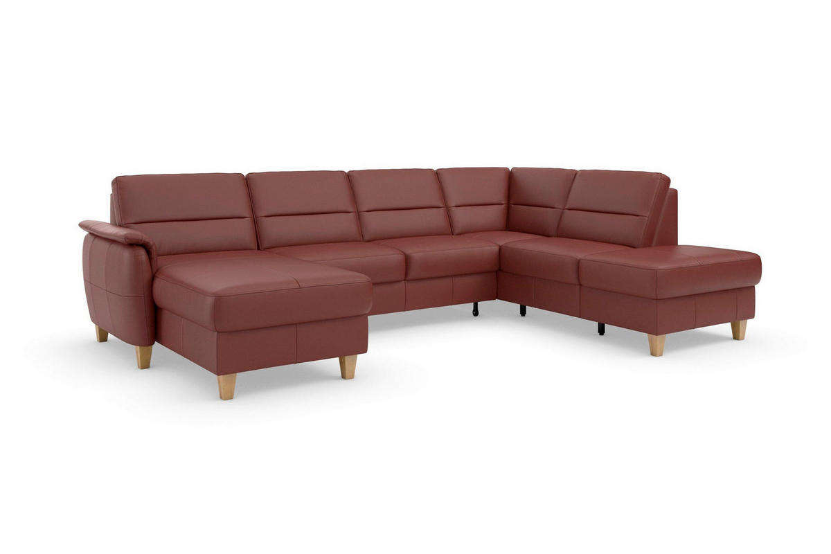 SEDACÍ SOUPRAVA, kůže, červenohnědá - barvy dubu/červenohnědá, Basics, dřevo/kůže (163/308/212cm) - Sit & More