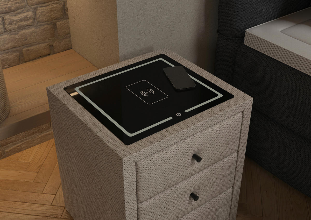 NACHTSCHRANK 49,5/56,5/46 cm, Elfenbein,  - Elfenbein/Schwarz, Basics, Glas/Kunststoff (49,5/56,5/46cm) - Chameo