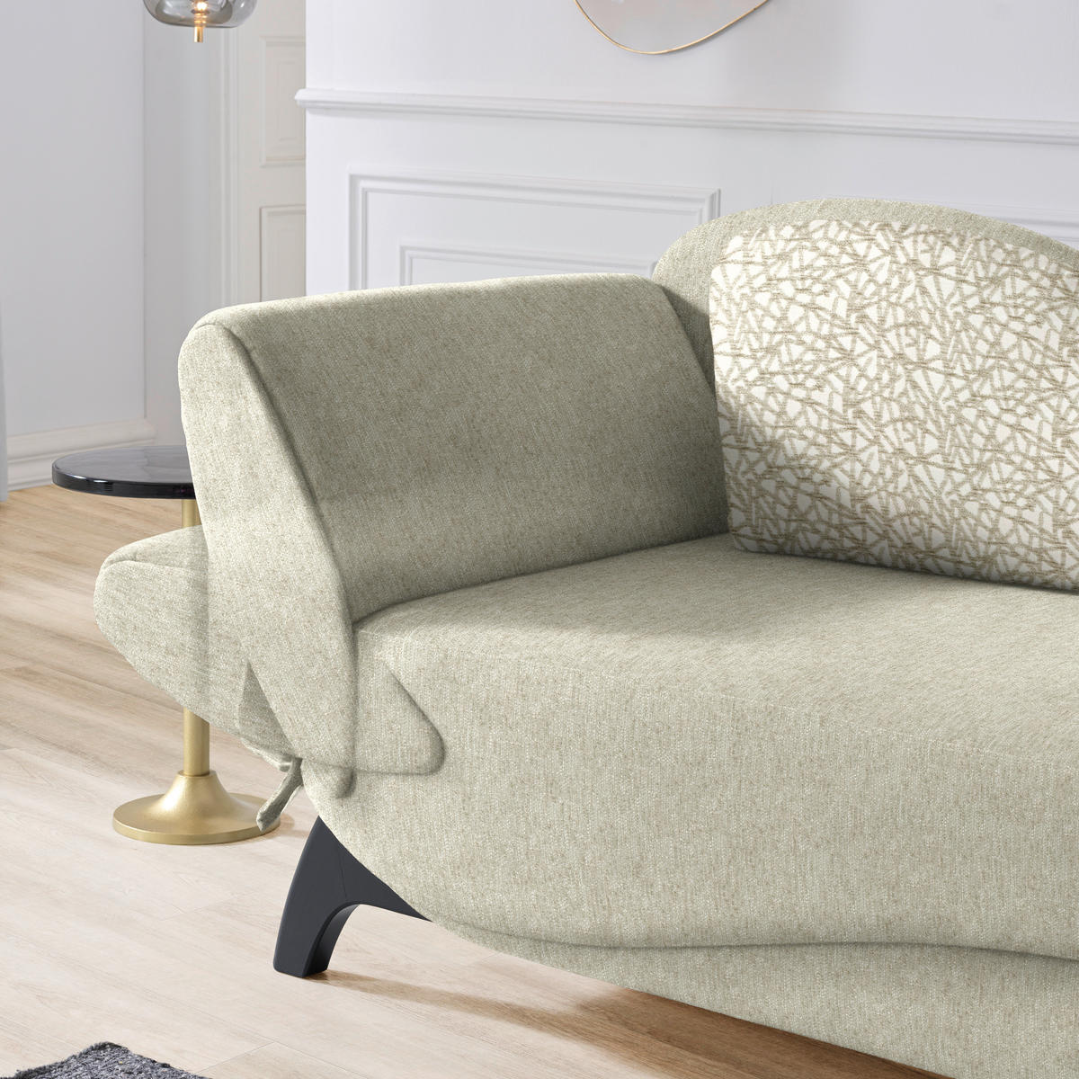 RÉCAMIERE in Webstoff Beige  - Beige/Schwarz, Modern, Holz/Textil (171-190/87/84cm) - Joka