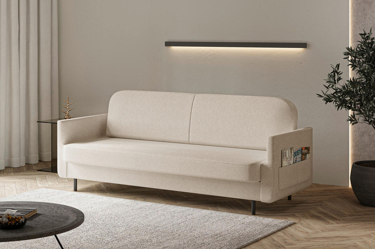 SCHLAFSOFA CLOUDY Beige  inkl. Schlaffunktion, Rücken echt, Stauraum  - Beige, Design, Textil/Metall (221/87/84cm) - MID.YOU