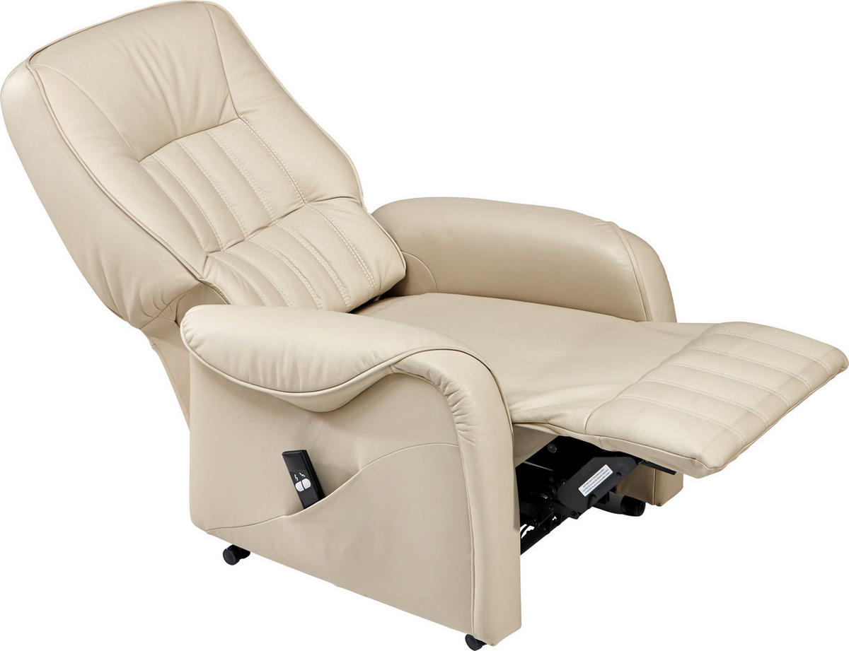 FERNSEHSESSEL  mit Relaxfunktion, Aufstehhilfe Echtleder Creme  - Creme/Schwarz, KONVENTIONELL, Leder (78/107/93cm) - Himolla