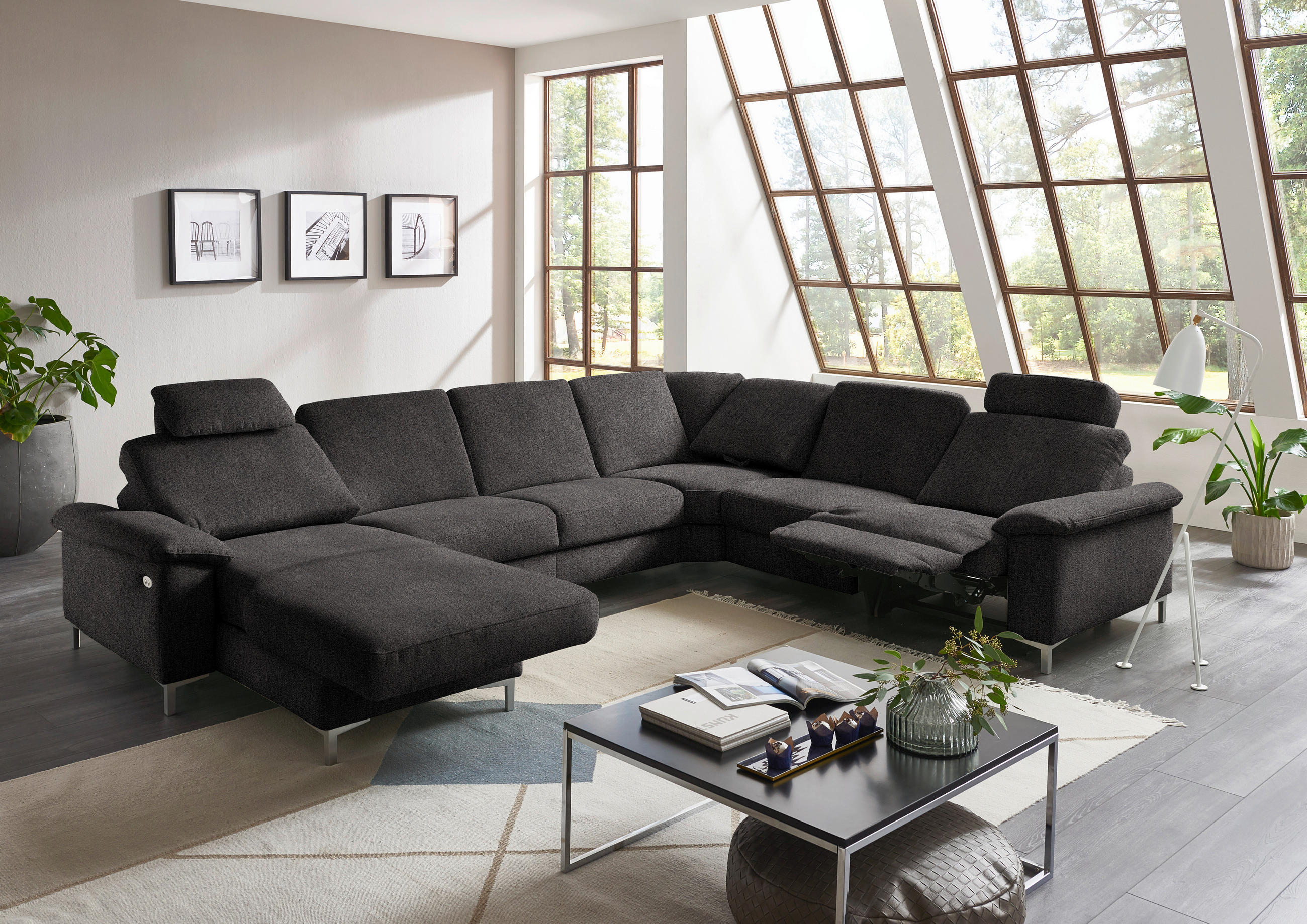 WOHNLANDSCHAFT in Chenille Graubraun  - Graubraun/Alufarben, Design, Textil/Metall (170/333/265cm) - Dieter Knoll