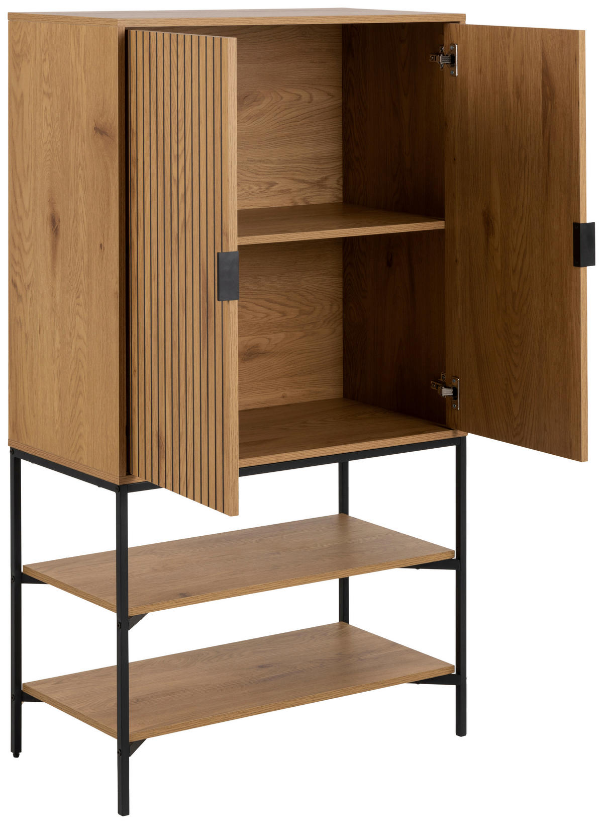 VISOKA KOMODA, barve hrasta  - črna/barve hrasta, Design, kovina/leseni material (80/140/40cm) - Livetastic