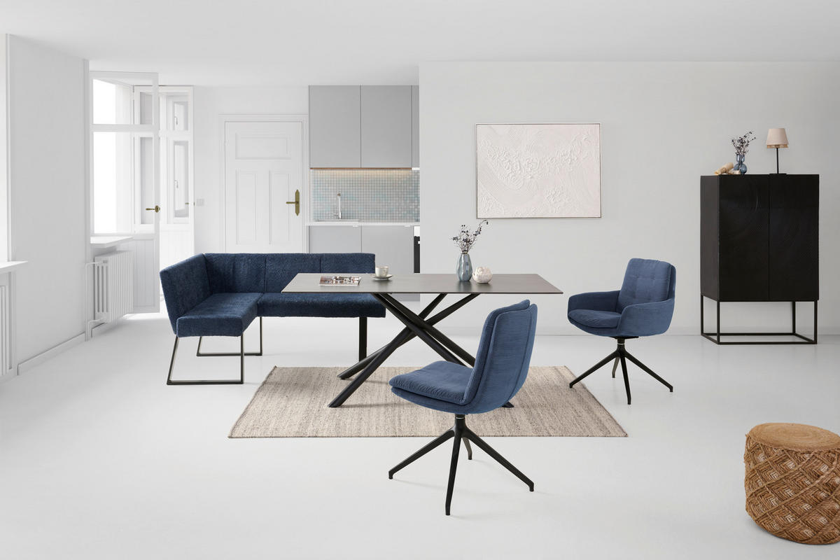 ECKBANK Metall, Textil Dunkelblau  - Schwarz/Dunkelblau, Konventionell, Textil/Metall (130/160cm) - MID.YOU