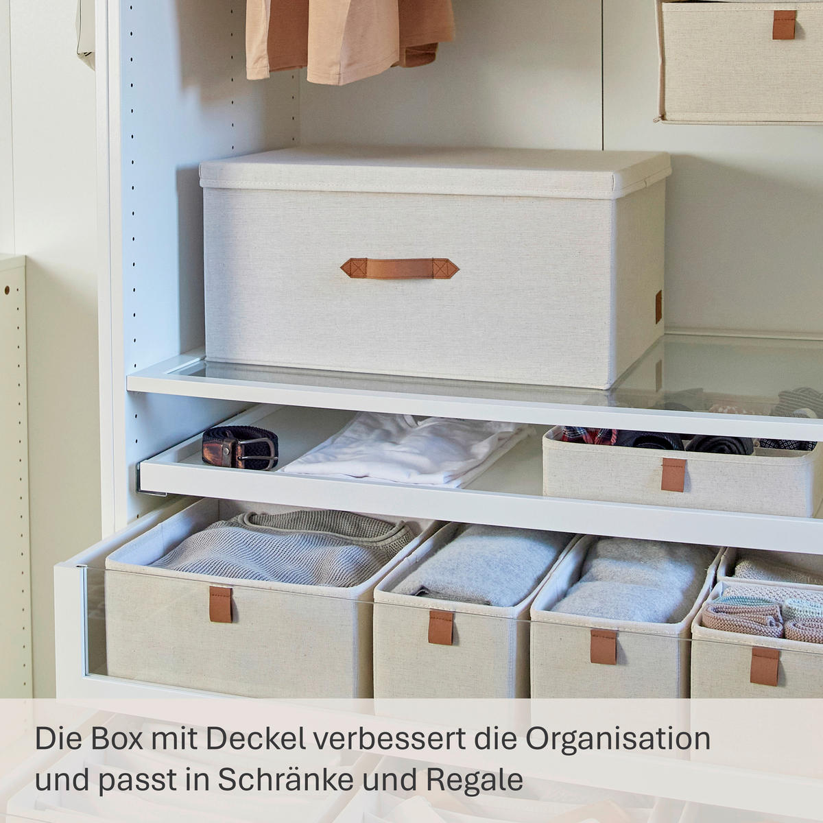 BOX MIT DECKEL Premium  - Beige, Basics, Holzwerkstoff/Textil (54/40/25cm) - Store It