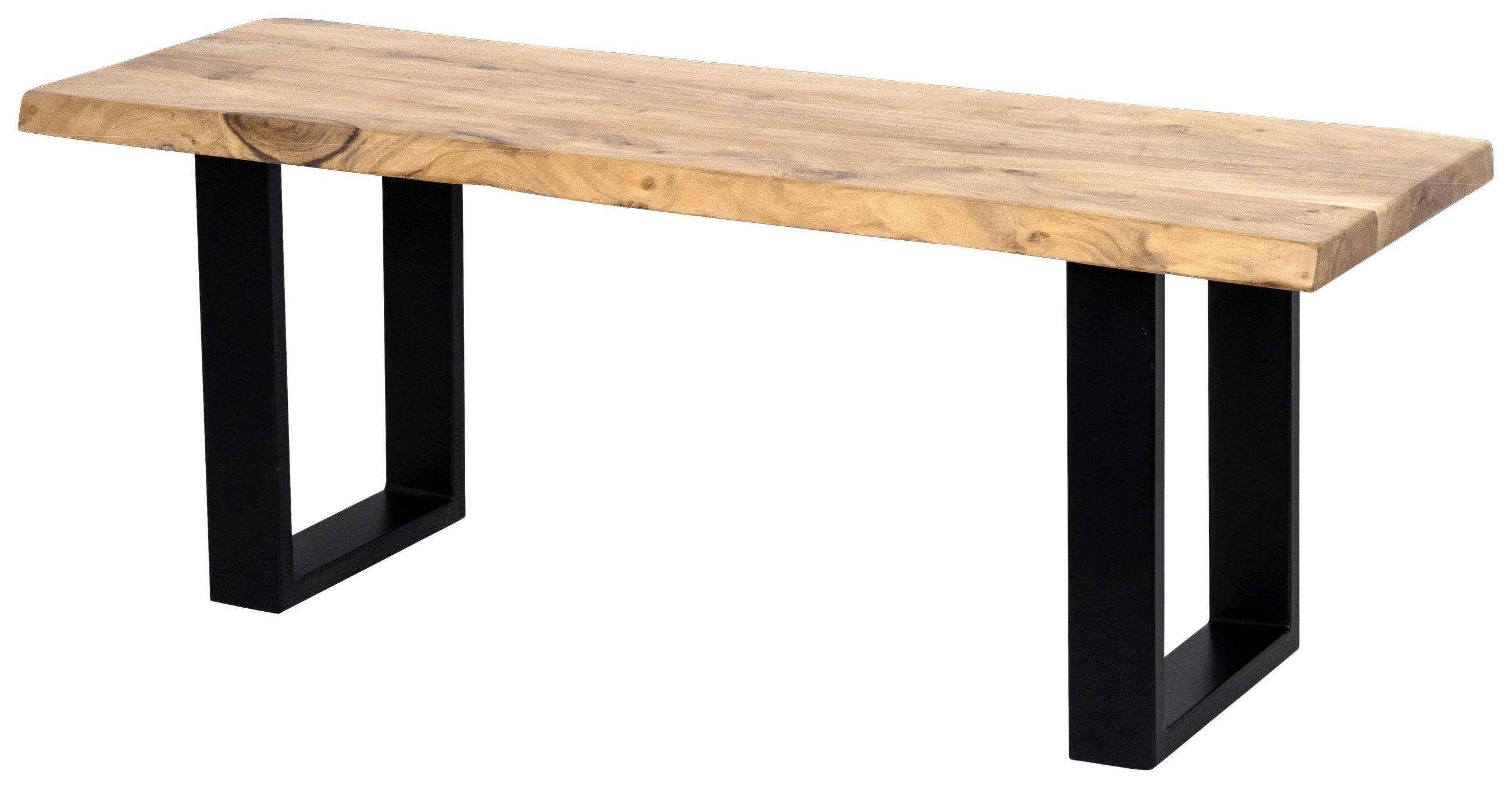 SITZBANK 120/45/42 cm Schwarz, Akaziefarben Akazie vollmassiv Metall - Schwarz/Akaziefarben, Natur, Holz/Metall (120/45/42cm) - Landscape